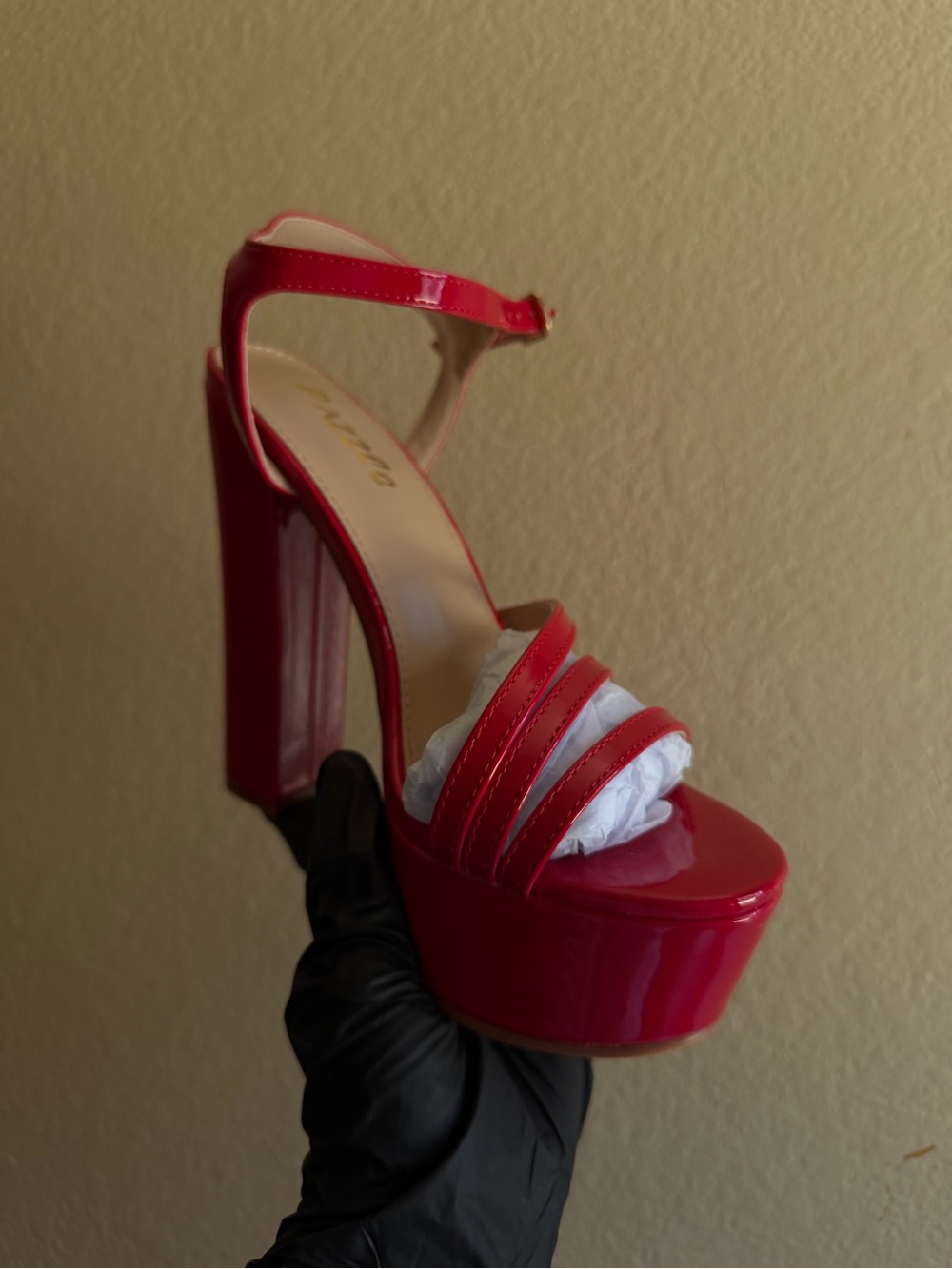 Red Patent Platform heels with Ankle Strap